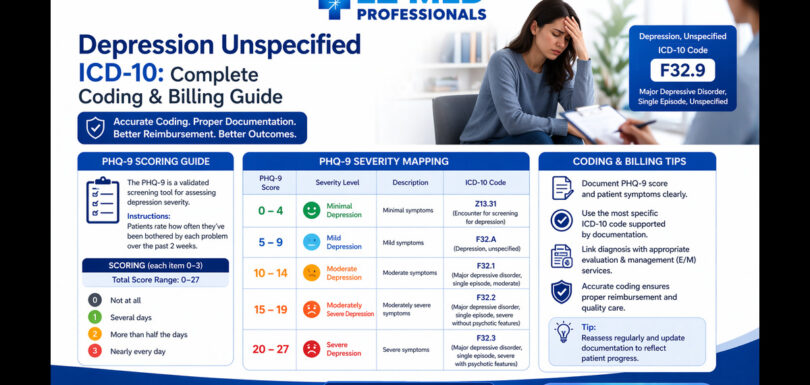 Depression unspecified ICD-10 code F32.9 replaced by PHQ-9 severity scores mapping to F32.0-F32.2.