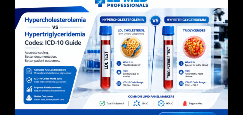 Hypercholesterolemia vs hypertriglyceridemia codes comparison showing LDL and triglyceride thresholds.