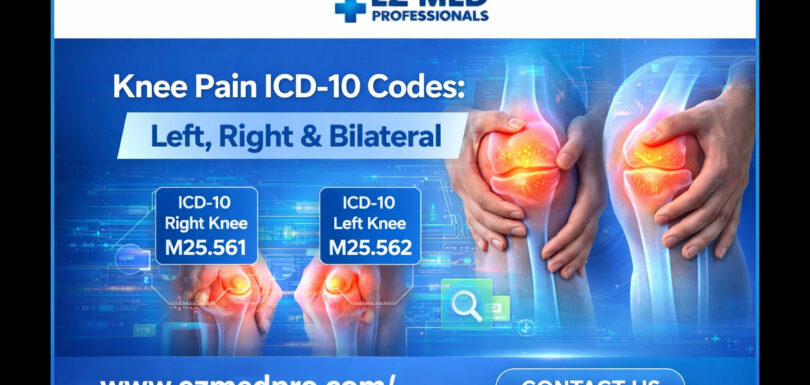 Knee pain ICD-10 codes showing M25.561 for right knee and M25.562 for left knee.