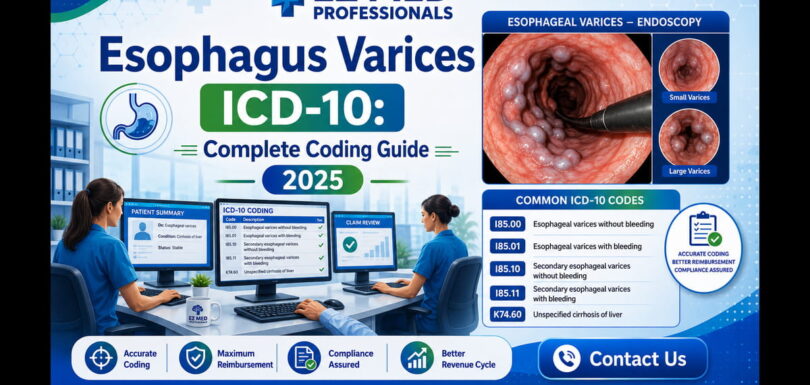 esophagus varices ICD-10 I85.00 endoscopic view of large tortuous esophageal varices grade III
