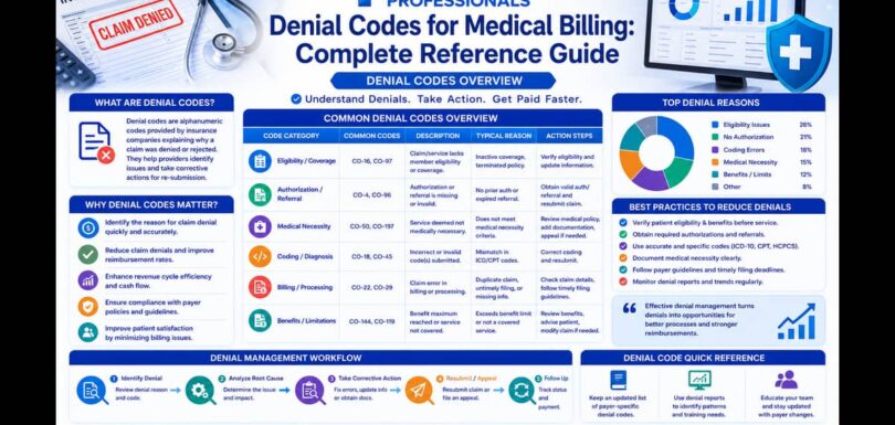 Complete guide to denial codes for medical billing showing common reasons and prevention strategies