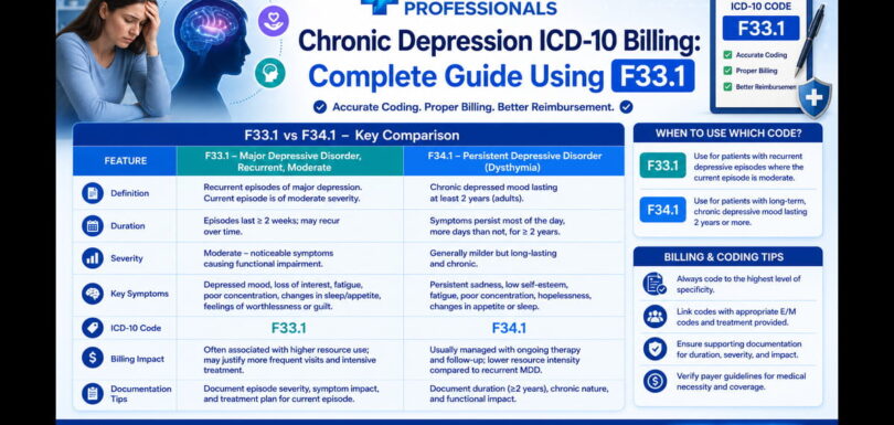 F33.1 vs F34.1 chronic depression ICD-10 billing comparison table