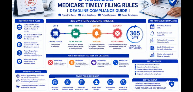 Visual timeline showing the 365-day Medicare timely filing deadline from date of service