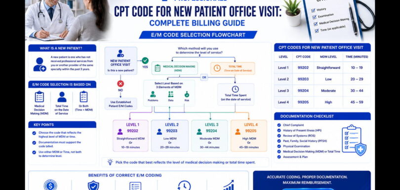 Decision flowchart for selecting appropriate CPT codes 99201-99205 for new patient office visits