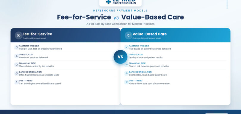Fee for service vs value based care comparison chart for healthcare providers