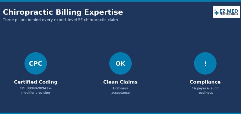 Three pillars of expert chiropractic billing: certified coding, clean claims, and compliance