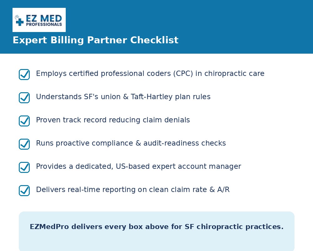Checklist for choosing an expert chiropractic billing partner in San Francisco