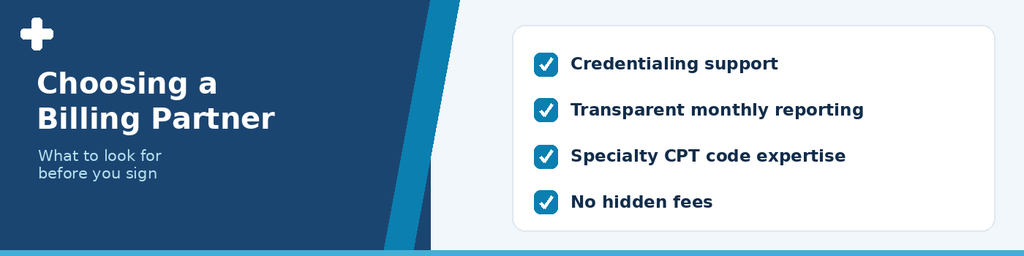 Checklist banner for choosing a mental health billing partner