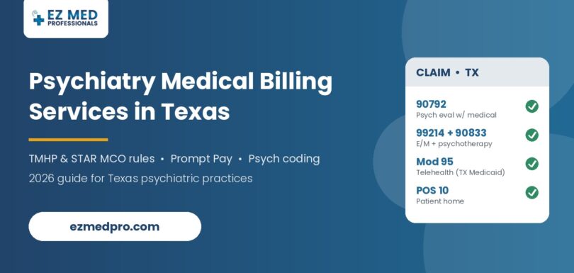 Psychiatry medical billing services in Texas featured image with EZMed Professionals claim example