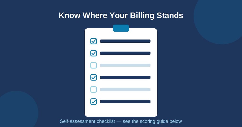 Clipboard icon representing a 10-question billing health self-assessment