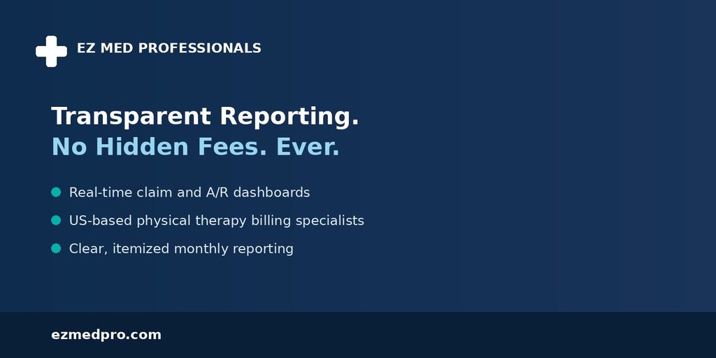 EZMedPro transparent reporting and no hidden fees banner for physical therapy billing