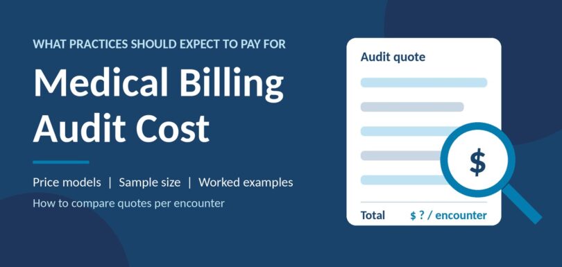 Medical billing audit cost: magnifying glass over a chart with a price tag