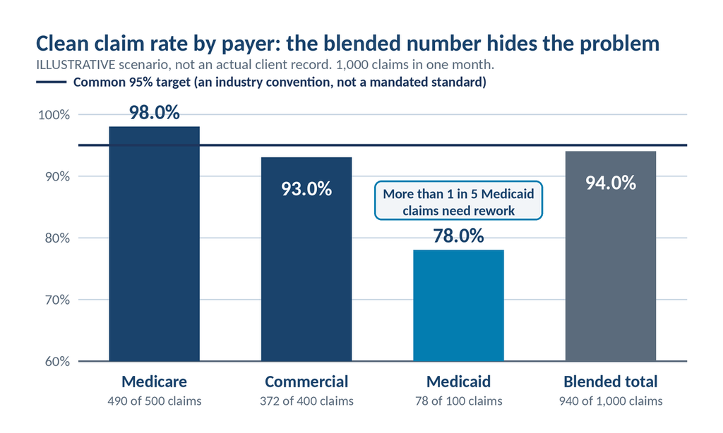 Illustrative comparison of total cost for two medical billing company quotes including uncollected denials
