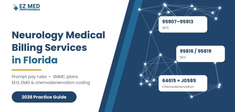 Neurology medical billing services in Florida featured image with EZMed Professionals branding and neurology codes