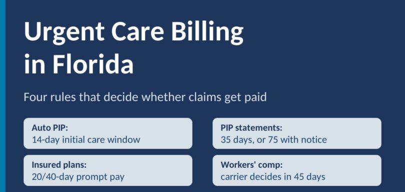 Urgent care billing in Florida featured graphic listing four rules that decide claim payment
